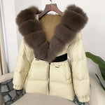 OFTBUY 2024 Winter Jacket Women Real Natural Fox Fur Collar Hooded Thick Warm 90% White Duck Down Coat Female Streetwear Casual