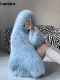 Lautaro Winter Shaggy Hairy Thick Warm Soft Colored Faux Fur Jacket Women with Hood Bat Sleeved Loose Casual Designer Clothes