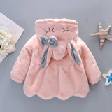 Autumn and Winter New Girls' Wool Sweater Coat Children's Bow Long Ear Hooded Light Winter Yarn Thread Clip Thin Cotton Outwear