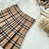 Contrast Color Plaid Striped Skirt Korean Version of Pleated Skirt Autumn High Waist A Line Plaid Mini Skirt Student Style Sweet