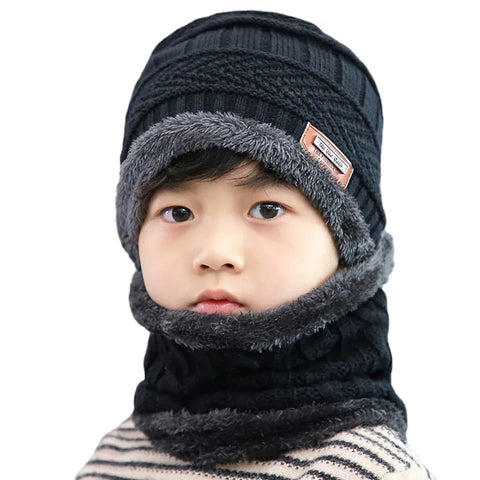 2Pcs Hat Scarf Sets Baby Hat  Children Cap Warm Winter Hats for Kids Boys Girls Knitted Warmer Beanie Caps Bonnet Ski Balaclava