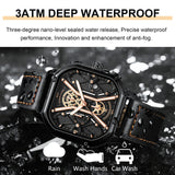 POEDAGAR Fashion Men Wristwatches Luxury Chronograph Luminous Waterproof Date Man Watch Square Dial Leather Quartz Men's Watches