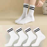 4 Pairs Versatile Women's Socks Simplicity Parallel Bar Pattern Fashion Breathable Autumn High Quality Women's Mid Length Socks