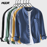 HIQOR Men's Shirt 100% Cotton All-match Long Sleeve Tops 2023 Spring Summer Solid Color Shirts Man Casual Blouses Streetwear Men