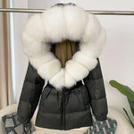 OFTBUY 2024 Winter Jacket Women Real Natural Fox Fur Collar Hooded Thick Warm 90% White Duck Down Coat Female Streetwear Casual