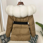 OFTBUY 2024 Winter Jacket Women Real Natural Fox Fur Collar Hooded Thick Warm 90% White Duck Down Coat Female Streetwear Casual