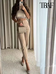 TRAF Women Fashion With Pockets Casual Basic Solid Pants Vintage High Waist Zipper Fly Female Ankle Trousers Pantalones Mujer