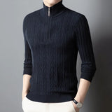 High-quality Semi-high-neck Men's Business Casual Sweater 2024 New Warm, Stretchy Striped Men's Pullover M-4XL