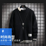 Autumn Winter Men Sweater Warm Top New Fashion Stitching Color Matching Pullover Round Neck Sweater Thickened Knitted Sweater