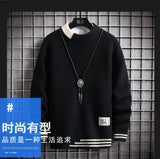 Autumn Winter Men Sweater Warm Top New Fashion Stitching Color Matching Pullover Round Neck Sweater Thickened Knitted Sweater