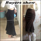 Lucyever Fashion High Waist Midi Skirts for Women 2023 Spring Slim Fit  Hip Mermaid Skirt Woman Korean Ruffles Brown Skirts 2XL