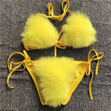 2021 Woman Sexy Bikini Swimsuit 2 piece Set Summer Fur Swimwear Bikini Set Adjustable Bra Cute Girls Beach Bikini Bathing Suits