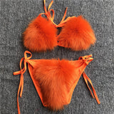 2021 Woman Sexy Bikini Swimsuit 2 piece Set Summer Fur Swimwear Bikini Set Adjustable Bra Cute Girls Beach Bikini Bathing Suits