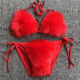 2021 Woman Sexy Bikini Swimsuit 2 piece Set Summer Fur Swimwear Bikini Set Adjustable Bra Cute Girls Beach Bikini Bathing Suits