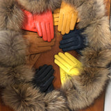 Real Raccoon Fur Gloves Women&#39;s Genuine Leather Gloves Fox Fur Big Raccoon Fur Sheepskin  Gloves Female Winter Velvet Warm Touch