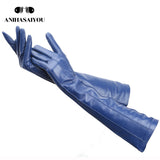 Multicolor women&#39;s gloves,50cm long leather gloves,sheepskin women&#39;s leather gloves,Keep warm women&#39;s winter gloves-2226C