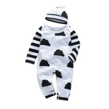2Pcs Newborn Baby Girls Clothes Set Cotton Hearts Print Infant Long Sleeve Jumpsuit+Headband Toddler Girls Clothing