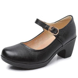 MVVJKE  Genuine Leather Shoes Women Round Toe Pumps Sapato feminino High Heels Shallow Fashion Black Work Shoe Plus Size 33-43