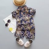 Baby Boys Floral Printed Clothes Set Summer Short Sleeve Shirt Top+Pants 2Pcs Gentelman 1 2 3 4 5 Year Kids Holiday Beach Outfit