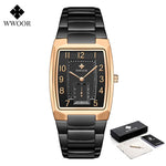 WWOOR 2023 New Square Watch Men with Automatic Week Date Luxury Stainless Steel Gold Mens Quartz Wrist Watches Relogio Masculino