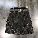 Women Skirt Fashion 2022 New Autumn High Waist Belt Multi Layer Short  Heavy Drilling Rhinestones Fringed Skirt with Cake A Line