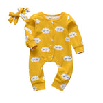2Pcs Newborn Baby Girls Clothes Set Cotton Hearts Print Infant Long Sleeve Jumpsuit+Headband Toddler Girls Clothing