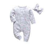 2Pcs Newborn Baby Girls Clothes Set Cotton Hearts Print Infant Long Sleeve Jumpsuit+Headband Toddler Girls Clothing