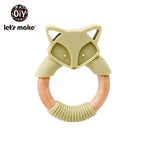 Let's Make 1pc Baby Toys Silicone Baby Teether Beech Wooden Ring Hand Teething Rattles Musical Chew Play Gym Montessori Stroller