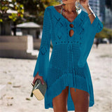 2023 Summer Women Beachwear Sexy White Crochet Tunic Beach Wrap Dress Woman Swimwear Swimsuit Cover-ups Bikini Cover Up #Q719