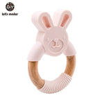 Let's Make 1pc Baby Toys Silicone Baby Teether Beech Wooden Ring Hand Teething Rattles Musical Chew Play Gym Montessori Stroller