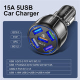 USLION 5 Port Fast Charging Car USB Charger For Xiaomi redmi note 10 pro Quick Charge 3.0 15A Charger Mobile Phone Charge in Car