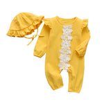 2Pcs Newborn Baby Girls Clothes Set Cotton Hearts Print Infant Long Sleeve Jumpsuit+Headband Toddler Girls Clothing