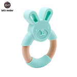 Let's Make 1pc Baby Toys Silicone Baby Teether Beech Wooden Ring Hand Teething Rattles Musical Chew Play Gym Montessori Stroller