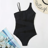 One Piece Swimsuit Women Sexy Mesh Solid Swimwear 2023 New Monokini Beach Bathing Suit Bodysuit Swimming Suits For Female XL