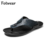 Breathable Men Slippers Genuine Leather Leisure Flip Flops Indoor Mens Casual Shoes Slip On Flats Summer Outdoor Rubber Shoes