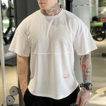 New Loose Hip Hop Large Size Brand Gyms Sports Pure Color T Shirt Men Short Sleeve Running Workout Training Tees Fitness Tops