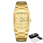 WWOOR 2023 New Square Watch Men with Automatic Week Date Luxury Stainless Steel Gold Mens Quartz Wrist Watches Relogio Masculino