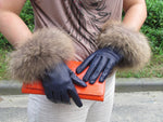 Real Raccoon Fur Gloves Women&#39;s Genuine Leather Gloves Fox Fur Big Raccoon Fur Sheepskin  Gloves Female Winter Velvet Warm Touch