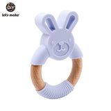 Let's Make 1pc Baby Toys Silicone Baby Teether Beech Wooden Ring Hand Teething Rattles Musical Chew Play Gym Montessori Stroller