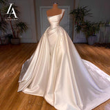 LelaAcra Satin Beaded Wedding Dress 2022 3 In 1 Pearls Mermaid Court Train Luxury Princess Bride Gowns VS05 Vestido de Noiva