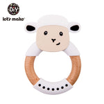 Let's Make 1pc Baby Toys Silicone Baby Teether Beech Wooden Ring Hand Teething Rattles Musical Chew Play Gym Montessori Stroller