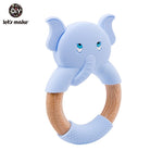 Let's Make 1pc Baby Toys Silicone Baby Teether Beech Wooden Ring Hand Teething Rattles Musical Chew Play Gym Montessori Stroller