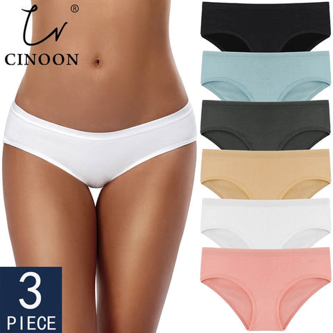 CINOON 3PCS/Set Women&#39;s Panties Cotton Underwear Solid Color Briefs Girls Low-Rise Soft Panty Women Underpants Female Lingerie
