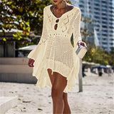 2023 Summer Women Beachwear Sexy White Crochet Tunic Beach Wrap Dress Woman Swimwear Swimsuit Cover-ups Bikini Cover Up #Q719