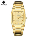 WWOOR 2023 New Square Watch Men with Automatic Week Date Luxury Stainless Steel Gold Mens Quartz Wrist Watches Relogio Masculino