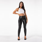 Shascullfites gym and shaping High Waisted Faux Leather Leggings Black Shiny Leather Pants Gym Lined Thick Warm Legging Winter