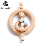 Let's Make 1pc Baby Toys Silicone Baby Teether Beech Wooden Ring Hand Teething Rattles Musical Chew Play Gym Montessori Stroller