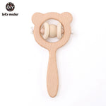 Let's Make 1pc Baby Toys Silicone Baby Teether Beech Wooden Ring Hand Teething Rattles Musical Chew Play Gym Montessori Stroller