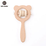 Let's Make 1pc Baby Toys Silicone Baby Teether Beech Wooden Ring Hand Teething Rattles Musical Chew Play Gym Montessori Stroller