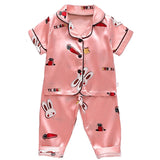 Children's pajamas set Baby suit Kids Clothes Toddler Boys Girls Ice silk satin Cartoon printing Tops Pants Set home Wear